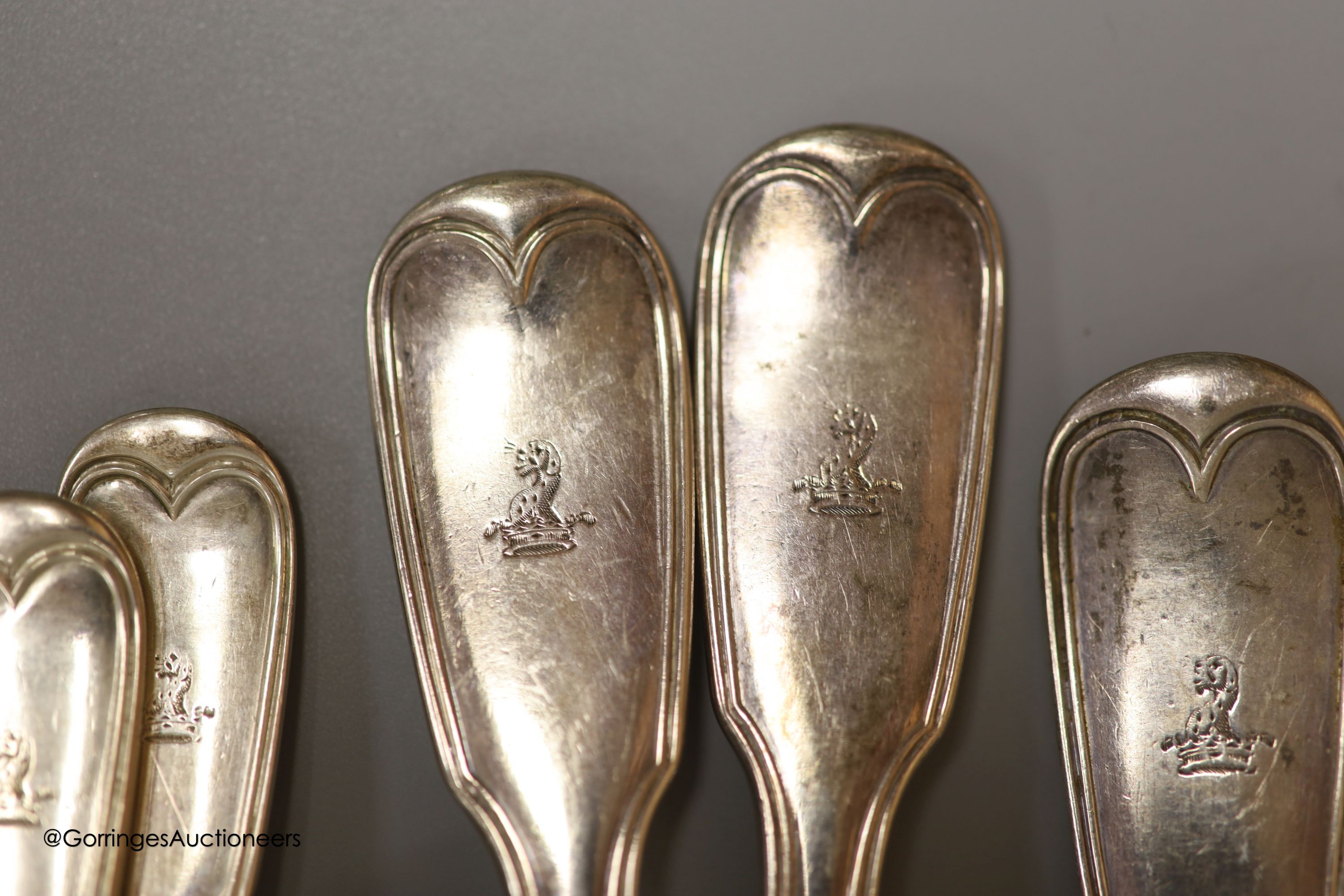 A part canteen of Victorian silver fiddle and thread pattern flatware, comprising thirty items, Hayne & Cater, London, 1842/3